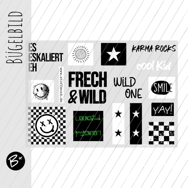Bügelbild Bogen - 15 Labels zum Aufbügeln - #BLACK Edition